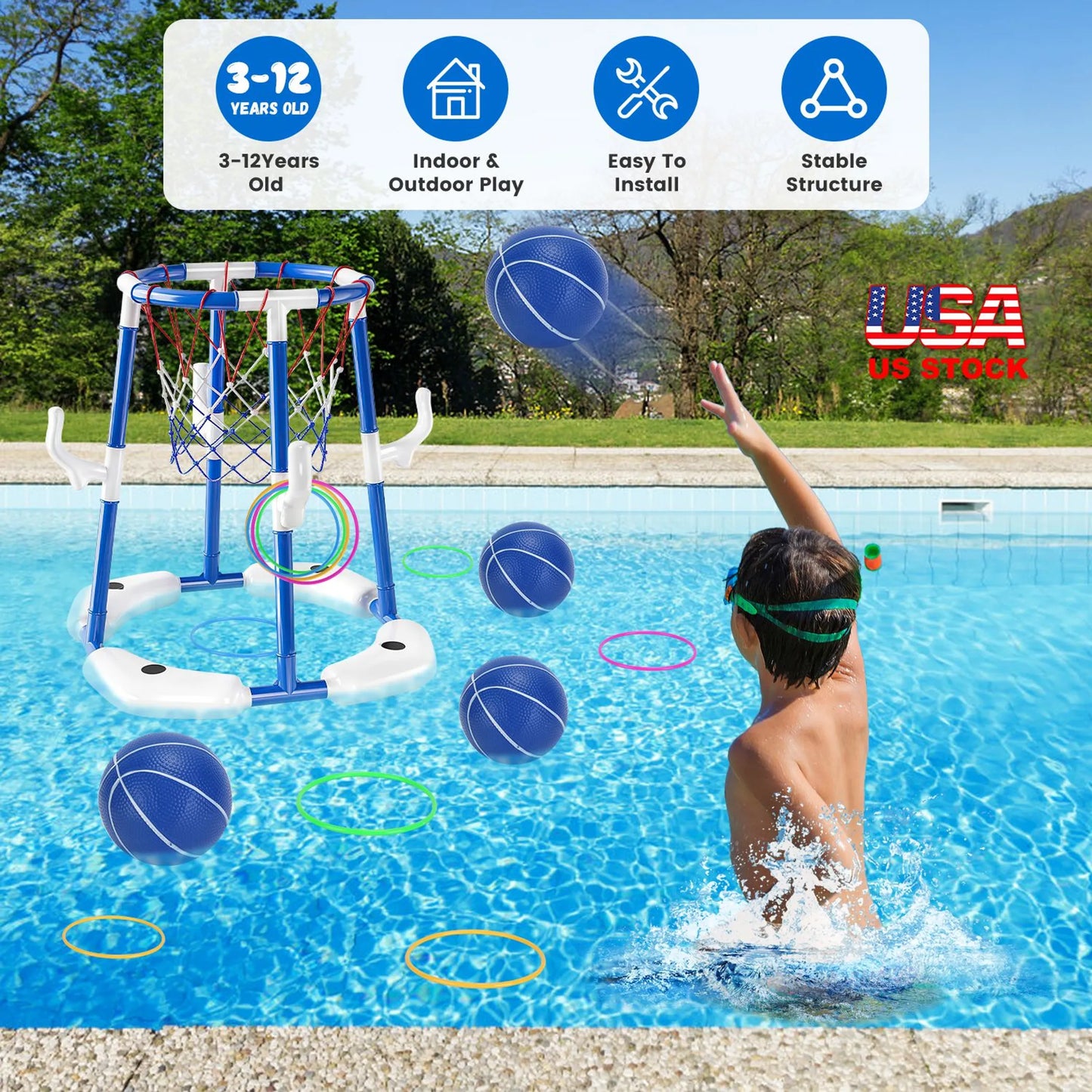 Summer Pool Basketball Hoop Toy Set