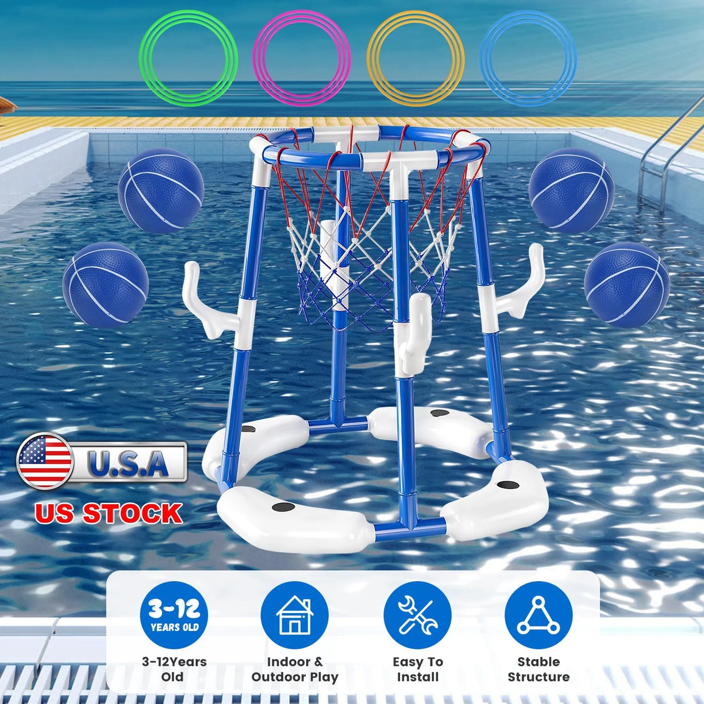 Summer Pool Basketball Hoop Toy Set