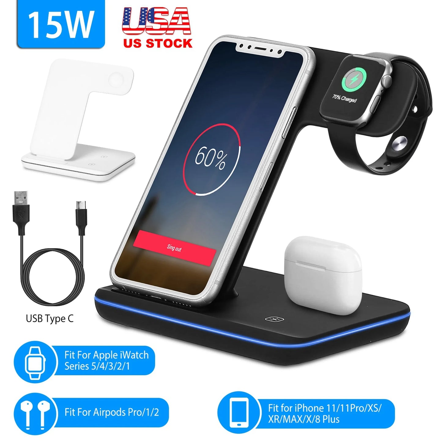 Wireless Charger 3 in 1 Charger Stand