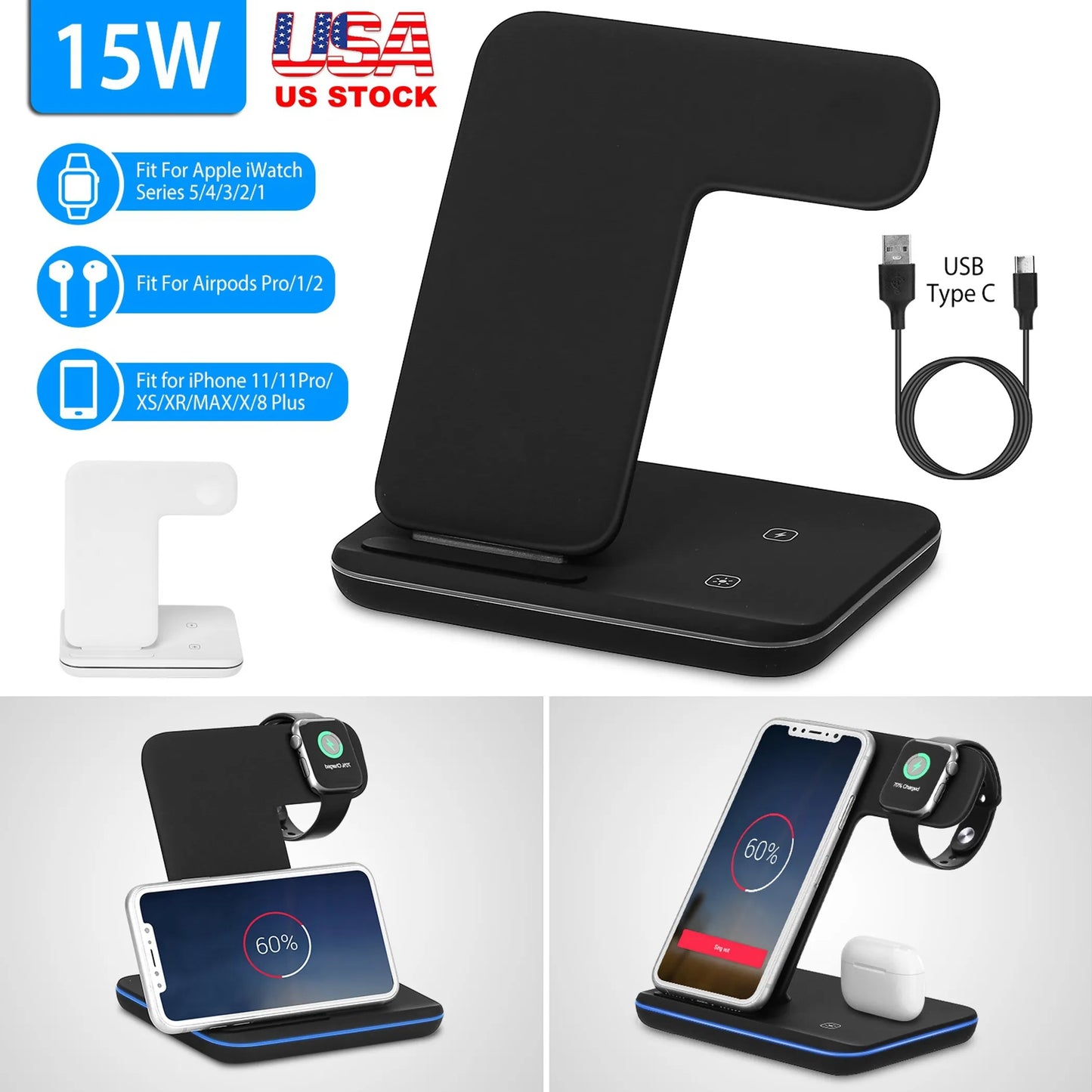 Wireless Charger 3 in 1 Charger Stand