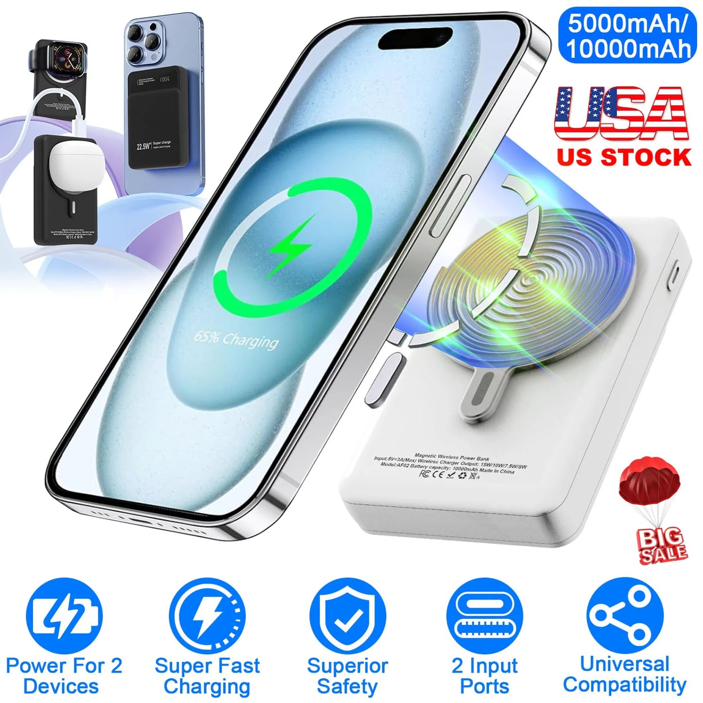 10000mAh Magsafe 3 In 1 Portable Charger