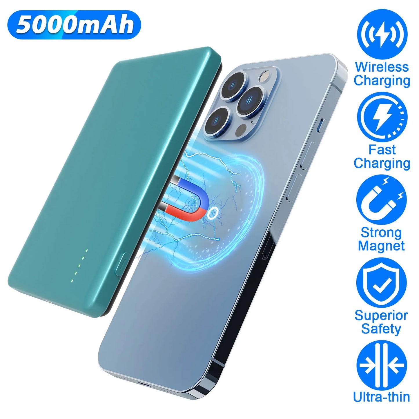 2 In 1 5000mAh 8MM Slim MagSafe Wireless Power Bank