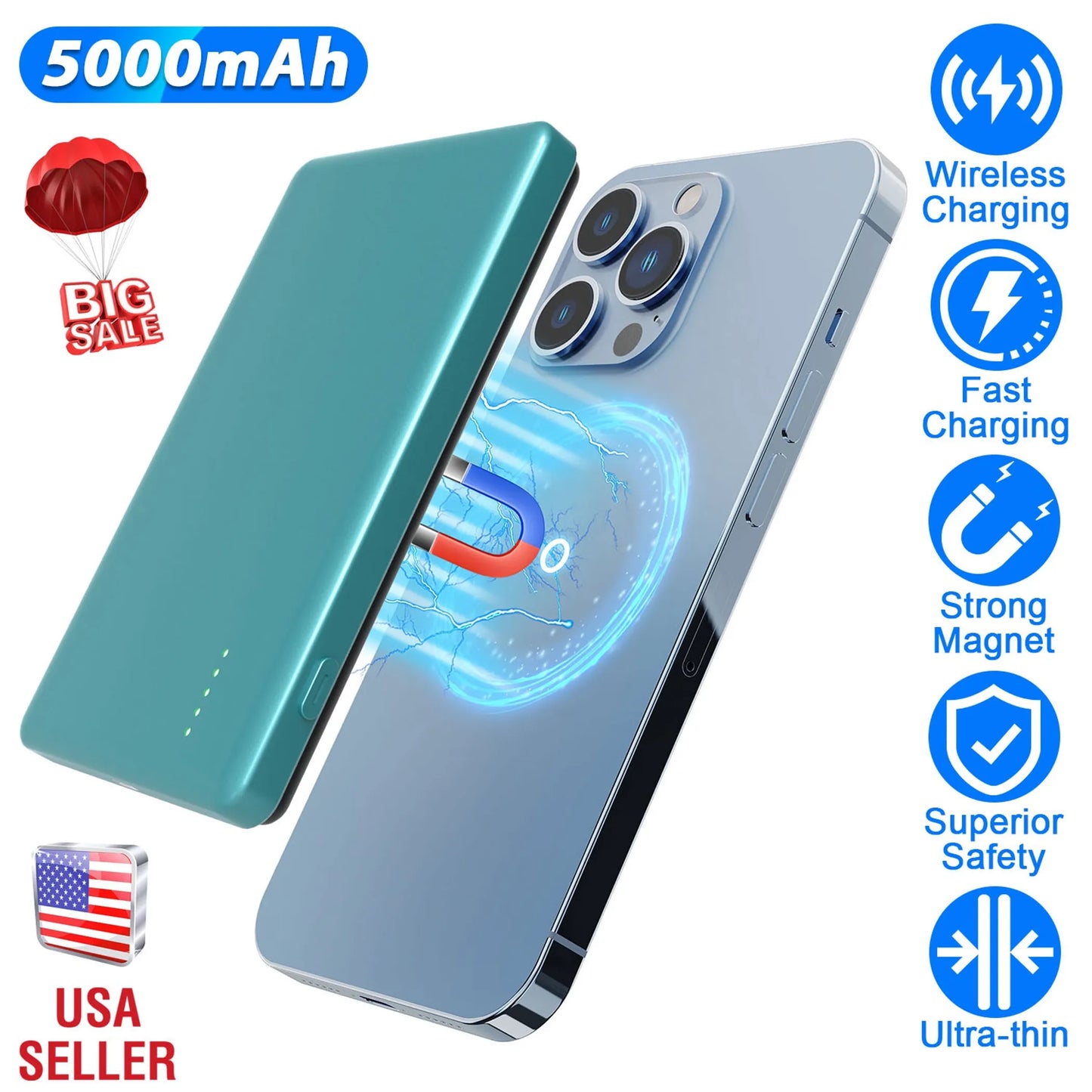 2 In 1 5000mAh 8MM Slim MagSafe Wireless Power Bank