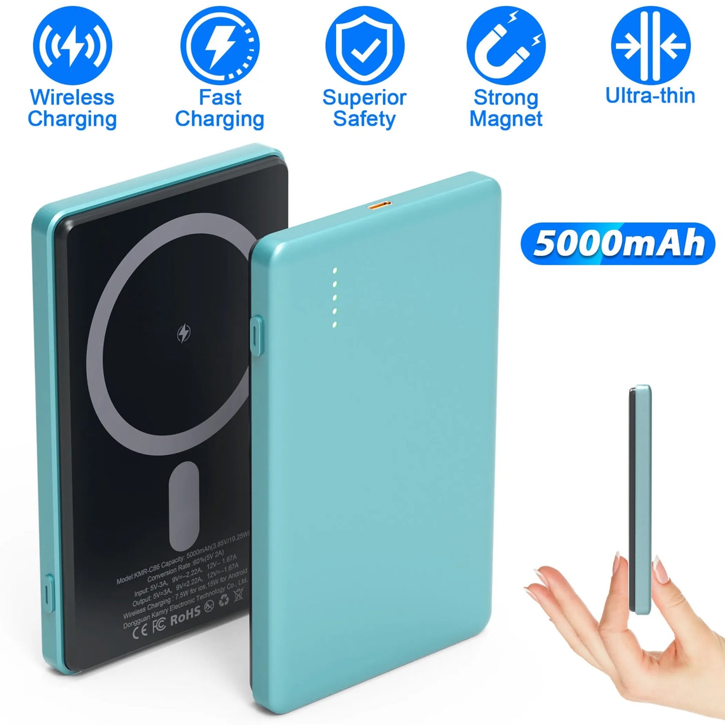 2 In 1 5000mAh 8MM Slim MagSafe Wireless Power Bank