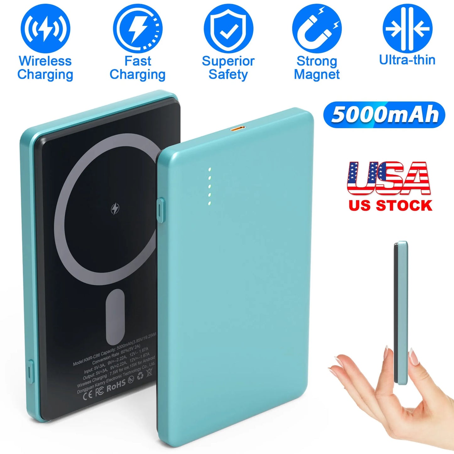 2 In 1 5000mAh 8MM Slim MagSafe Wireless Power Bank