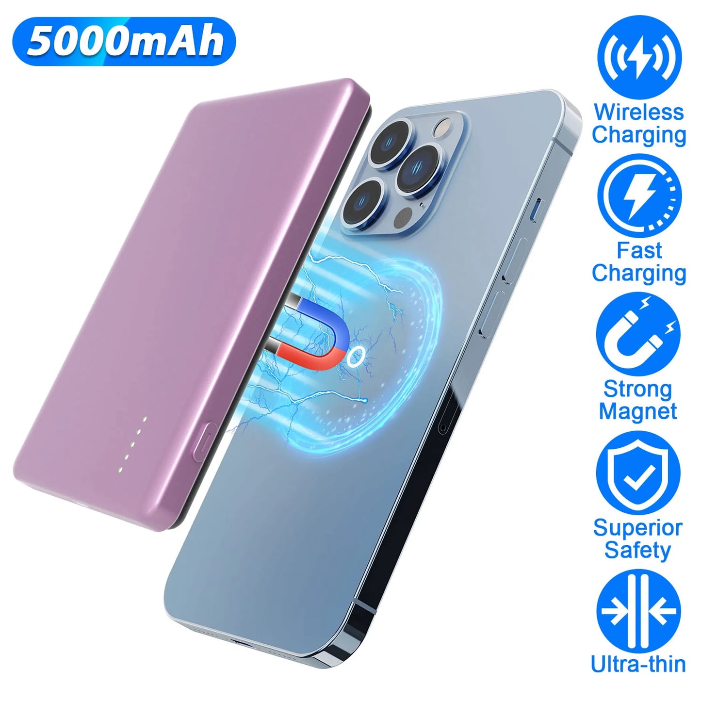 2 In 1 5000mAh 8MM Slim MagSafe Wireless Power Bank