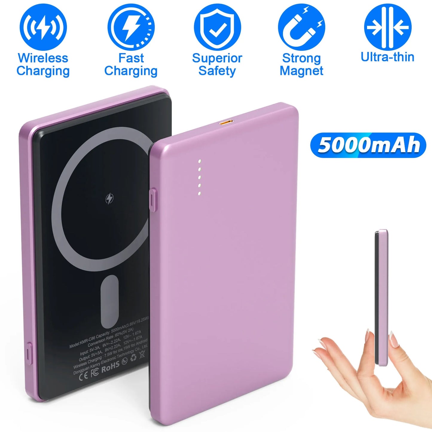 2 In 1 5000mAh 8MM Slim MagSafe Wireless Power Bank