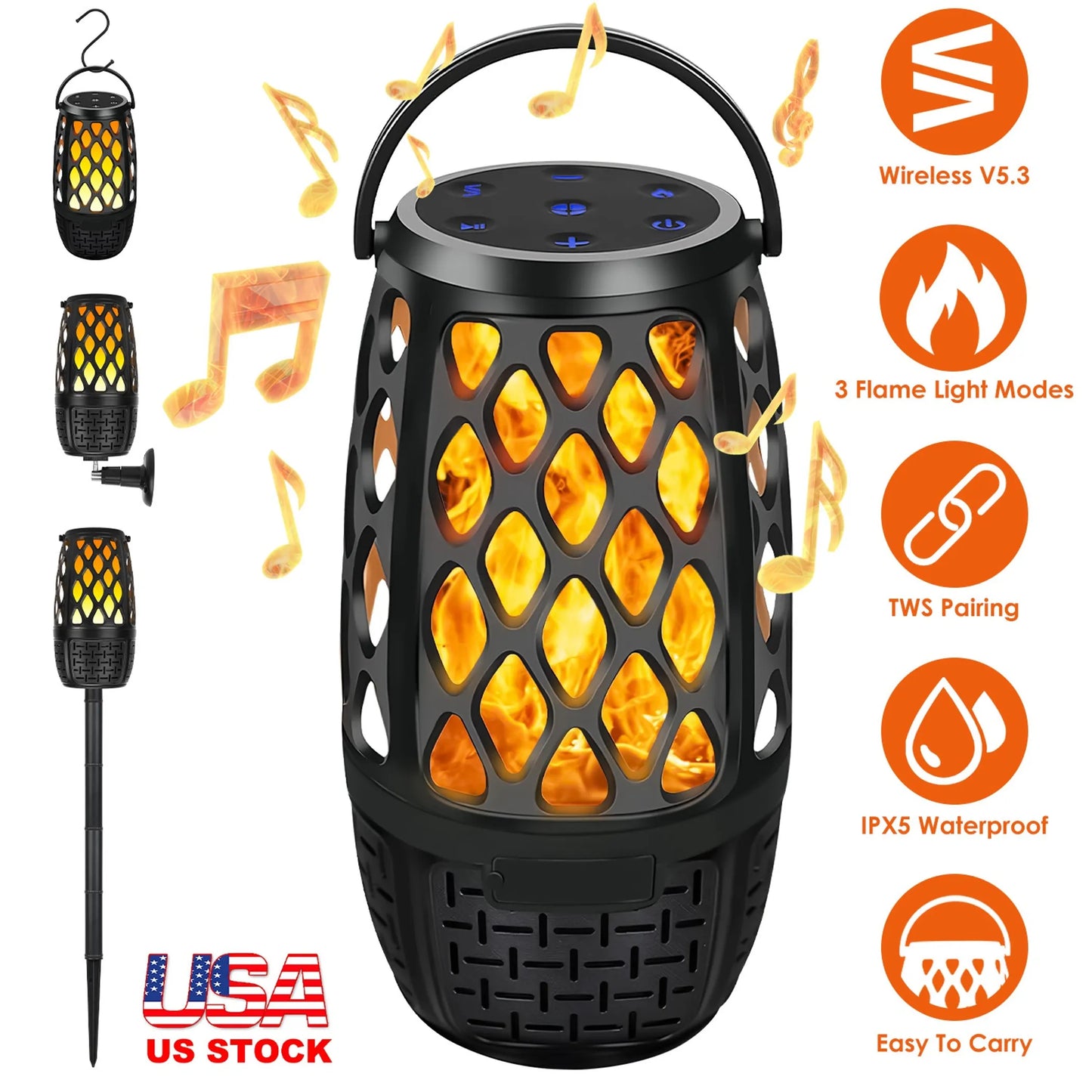 4 In 1 Wireless 5.3 Outdoor Speaker IPX5 Waterproof Patio Speaker LED