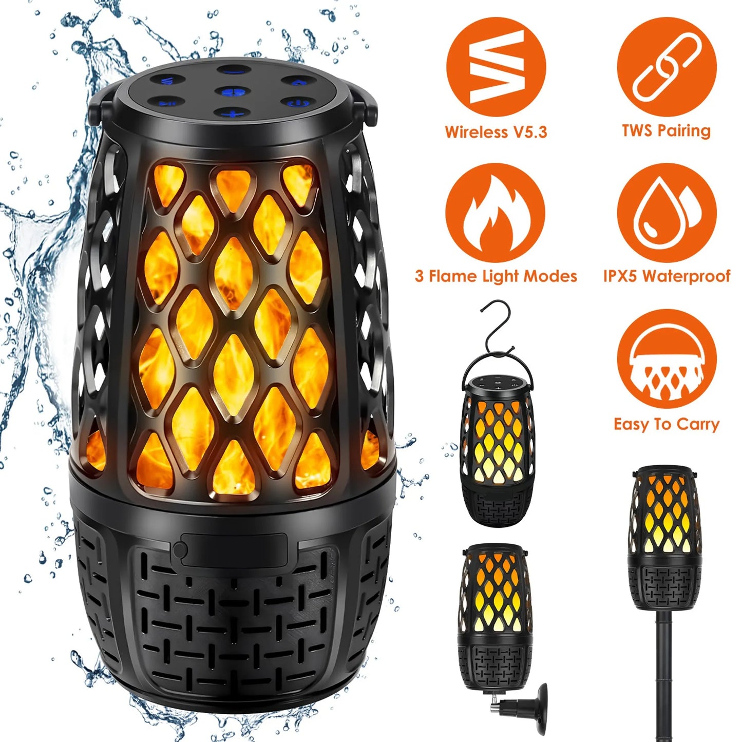 4 In 1 Wireless 5.3 Outdoor Speaker IPX5 Waterproof Patio Speaker LED