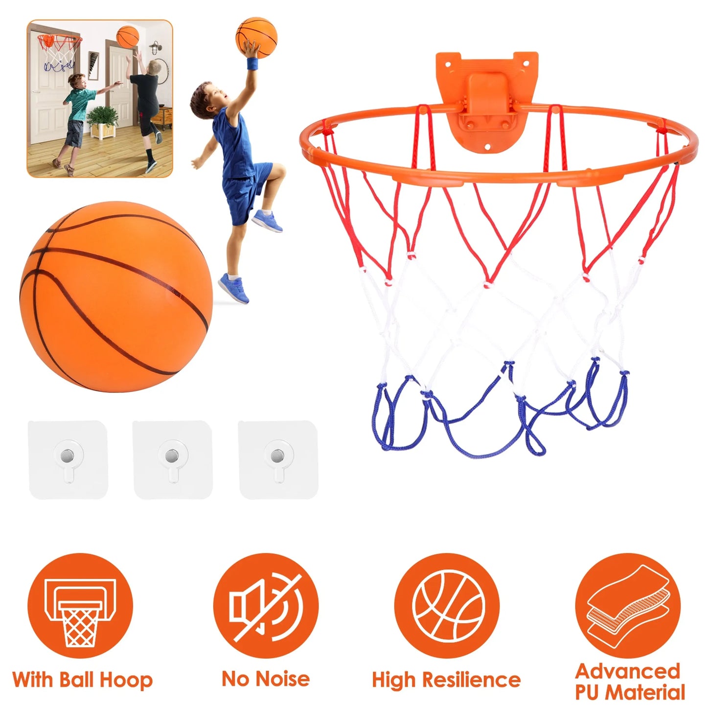 Silent Basketball with Ball Hoop