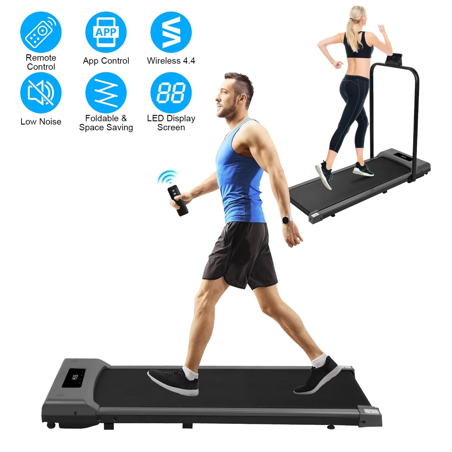 2-in-1 Under Desk Folding Treadmill Foldable Walking Pad