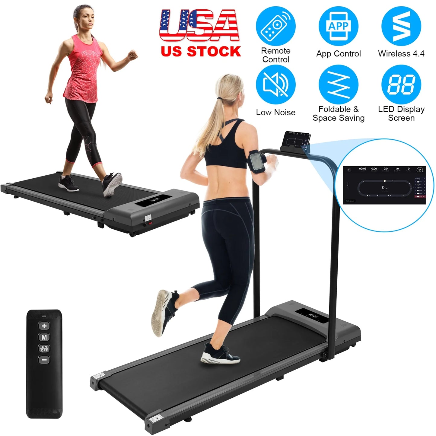 2-in-1 Under Desk Folding Treadmill Foldable Walking Pad