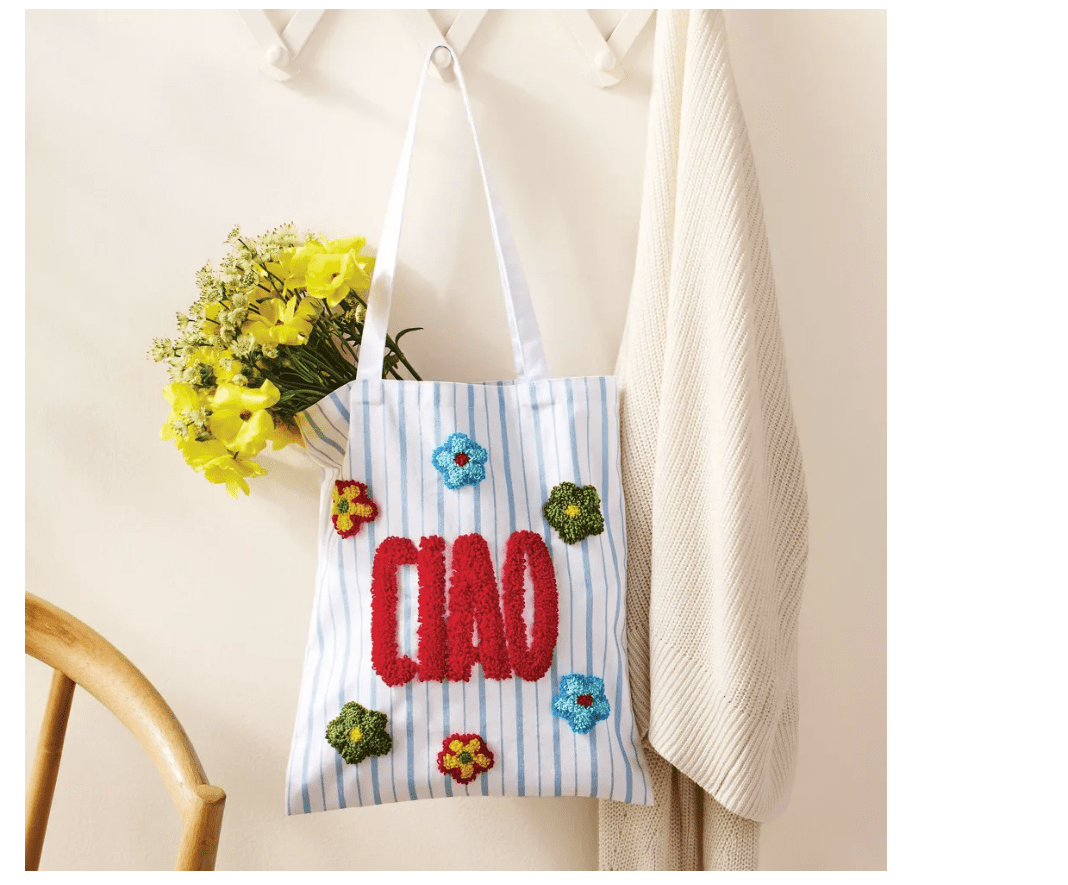 Mondo Llama Ciao Striped Punch Needle Tote Bag