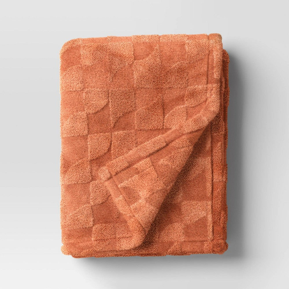 Room Essentials Geometric Jacquard Throw Blanket 50x60in Terracotta
