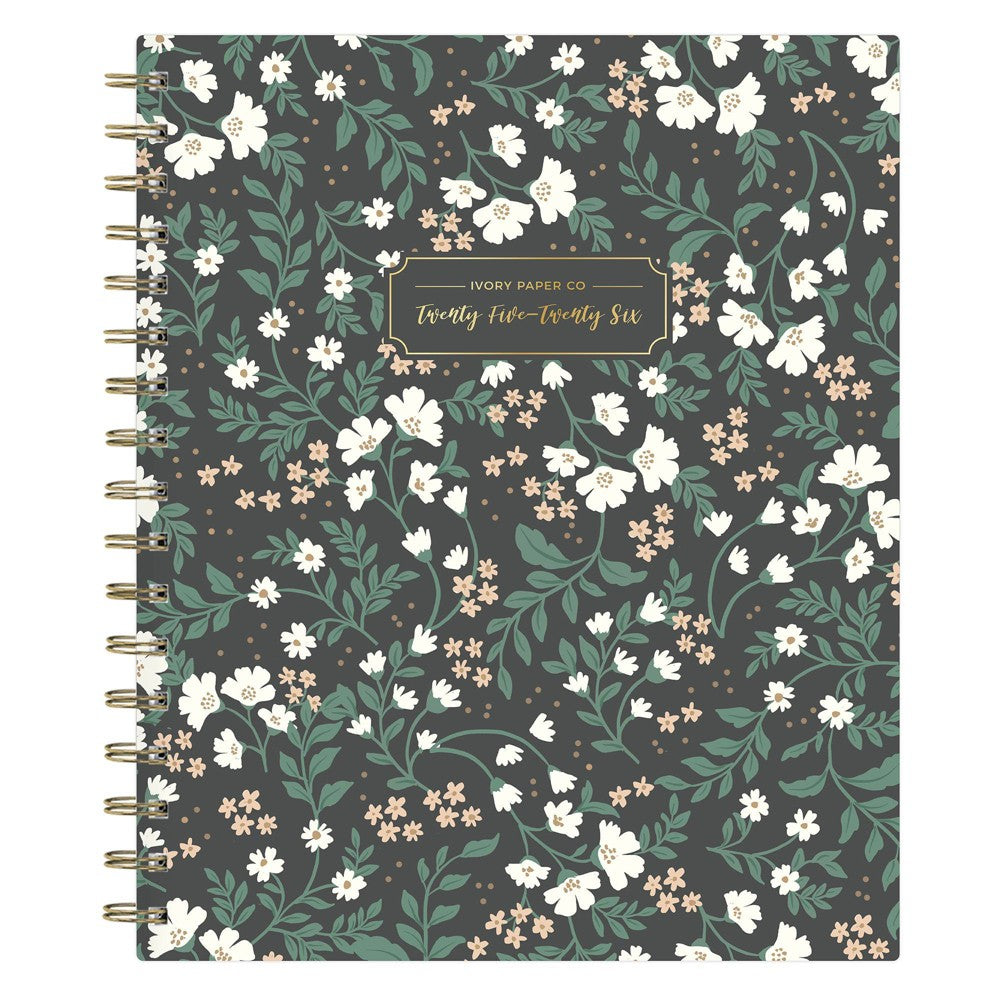 Ivory Paper Co 2025-2026 Weekly/Monthly Planner 7"x9" Ottillie Black