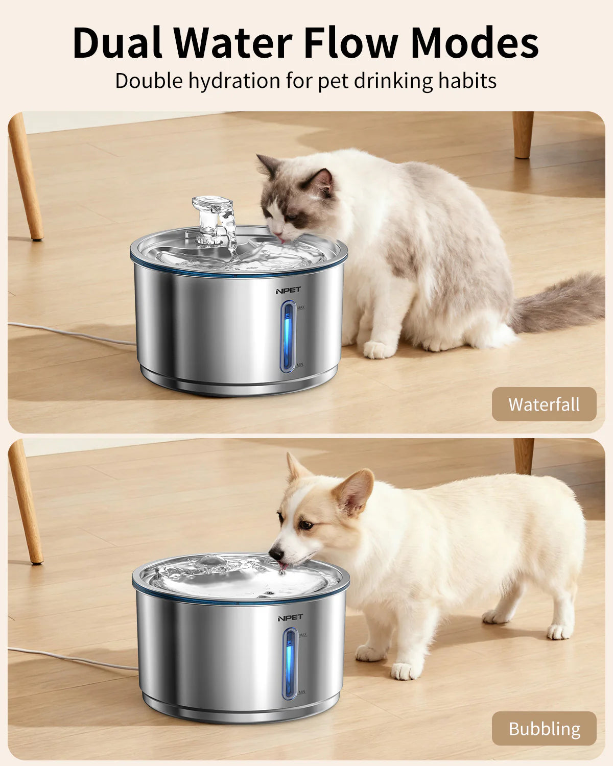 NPET 1Gallon Stainless Steel Cat Water Fountain Automatic WF210plus 76