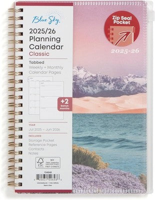 Blue Sky 5"x8" 2025-2026 Planner Weekly/Monthly Gray Double Pockets