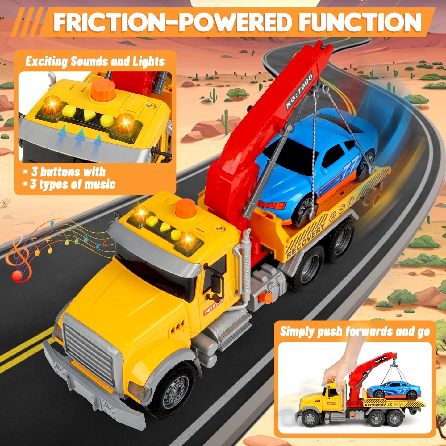 TOYSTAR Kids Tow Truck Toys, 15" Large Toddler Car Toys 88