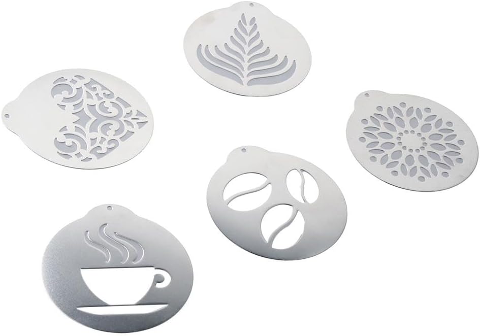 5Pcs Stainless Steel Coffee Decorating Stencils Metal Foam Latte Art Templates, Reusable Barista Cappuccino Chocolate Templates Coffee Garland Mould Cake Decorating Tool BST220