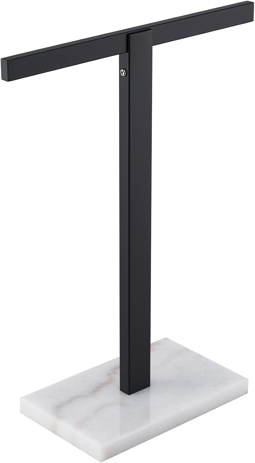 KOKOSIRI Hand Towel Holder Black Stand Towel Rack with Marble Base for Bathroom Kitchen Vanity Countertop, Stainless Steel 15.7'' Height THS0002-SM-BK BST202