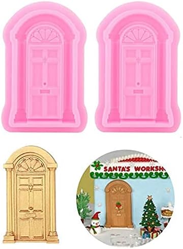 2Pcs Window Frame Fondant Cutter Silicone Mold for Cake Decorating with 3D Door House Castle Design Microwave Safe Dishwasher Safe Non Stick Flexible Baking Tool BST202