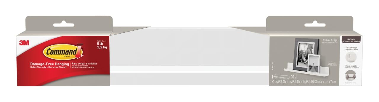 Command Picture Ledge, 21" Damage Free Hanging Floating Shelf with Adhesive Strips RD12