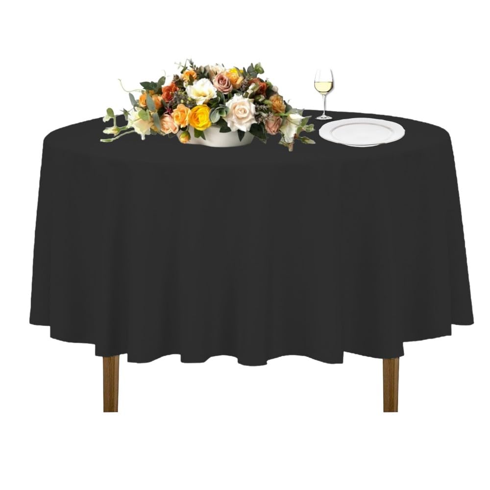 Urby 120 inches Large White Round Tablecloth for 5-6ft Round Folding Table That Seats 6-8 Guests, for Table with 6 Chairs. Ideal for Party, Wedding, Banquet and Events. BST220