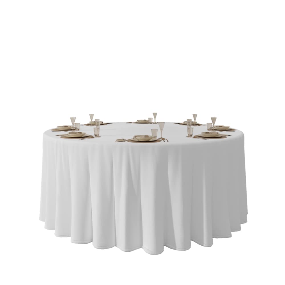 Urby 120 inches Large White Round Tablecloth for 5-6ft Round Folding Table That Seats 6-8 Guests, for Table with 6 Chairs. Ideal for Party, Wedding, Banquet and Events. BST220
