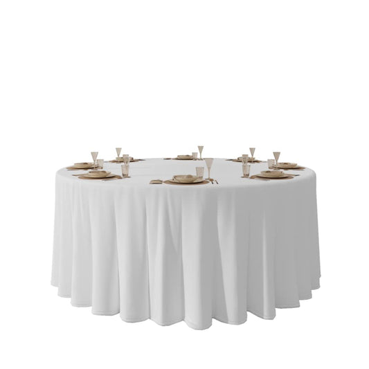 Urby 120 inches Large White Round Tablecloth for 5-6ft Round Folding Table That Seats 6-8 Guests, for Table with 6 Chairs. Ideal for Party, Wedding, Banquet and Events. BST220