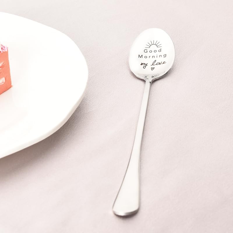 Anniversary Birthday Gifts for Husband Boyfriend Christmas Gifts from Wife Girlfriend Fiance Wedding Valentines Day Engagement Gift for Fiancee Good Morning My Love Spoon Tea Coffee Lovers Gift BST326L