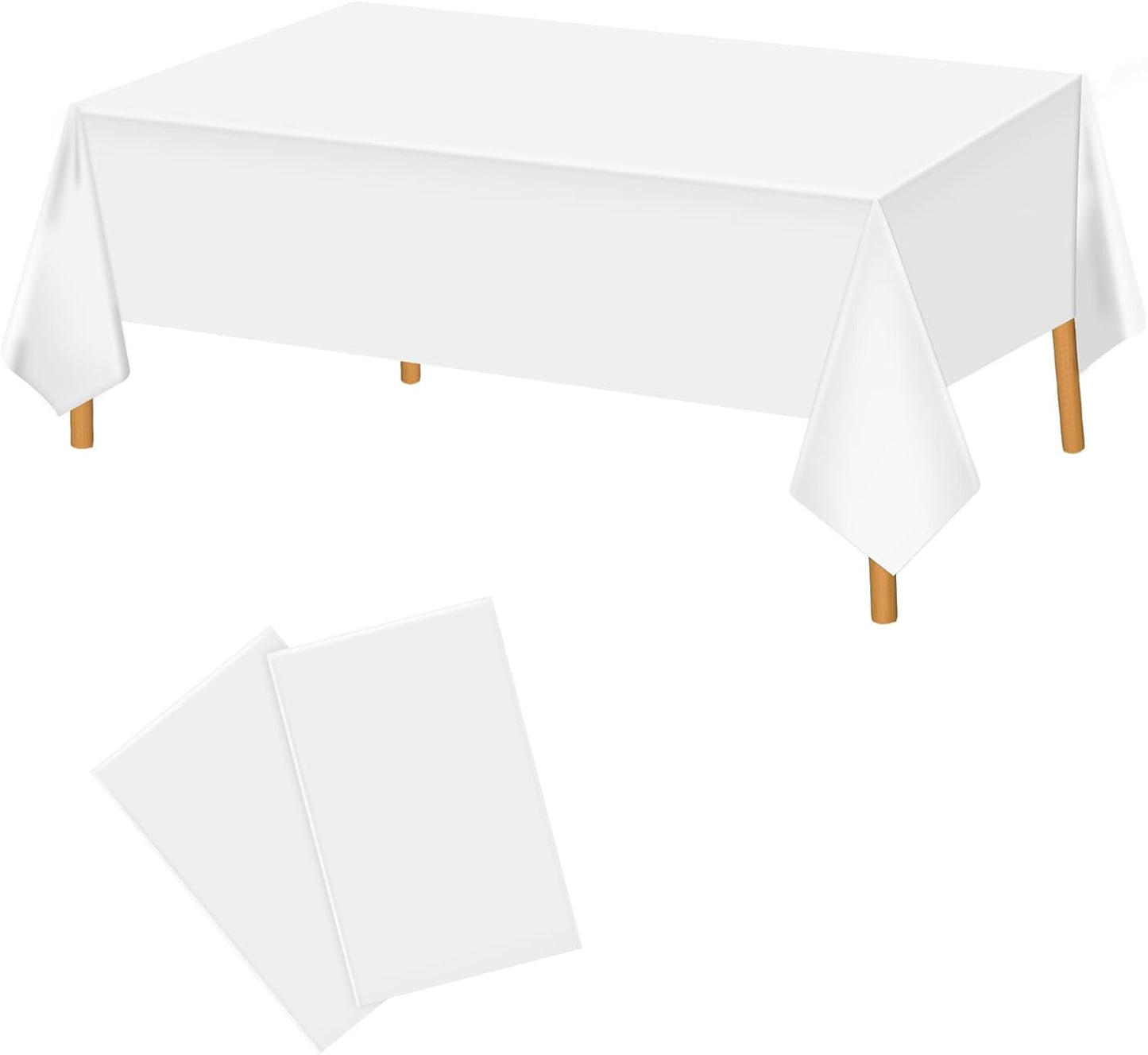 2 Pack White Plastic Tablecloth 54 x 108 Inch Disposable Table Cloth Rectangular Table Cover for Indoor or Outdoor Parties Engagement Wedding Bridal Shower Banquet BST326L