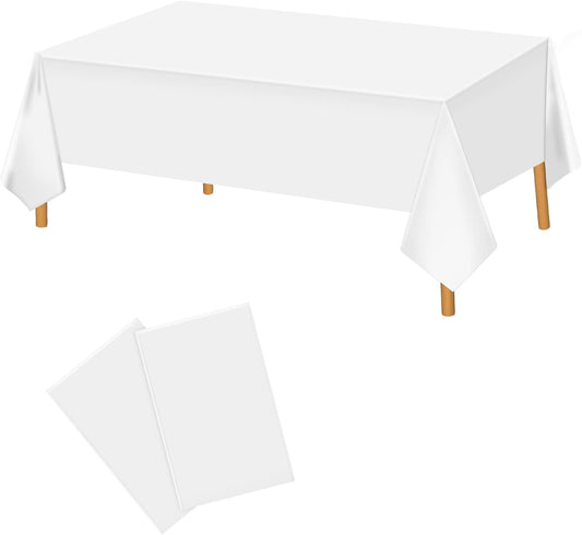 2 Pack White Plastic Tablecloth 54 x 108 Inch Disposable Table Cloth Rectangular Table Cover for Indoor or Outdoor Parties Engagement Wedding Bridal Shower Banquet BST326L