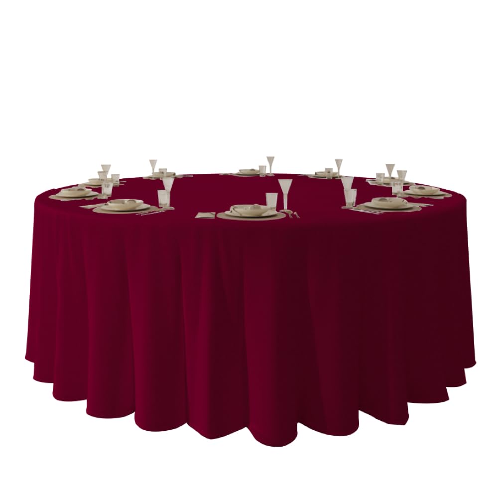 Urby 120 inches Large White Round Tablecloth for 5-6ft Round Folding Table That Seats 6-8 Guests, for Table with 6 Chairs. Ideal for Party, Wedding, Banquet and Events. BST220