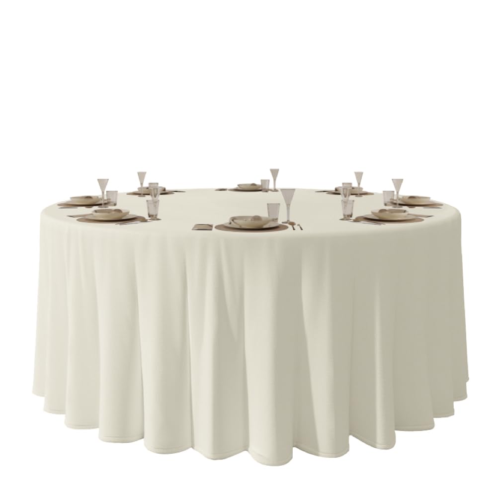 Urby 120 inches Large White Round Tablecloth for 5-6ft Round Folding Table That Seats 6-8 Guests, for Table with 6 Chairs. Ideal for Party, Wedding, Banquet and Events. BST220