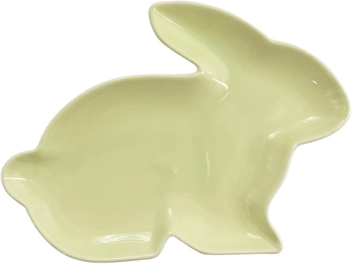 BinaryABC Bunny Rabbit Ceramic Plates,Easter Serving Dish Plate Appetizer Tray Dinner Plates Serving Tary Candy Plates (Green) BST326L