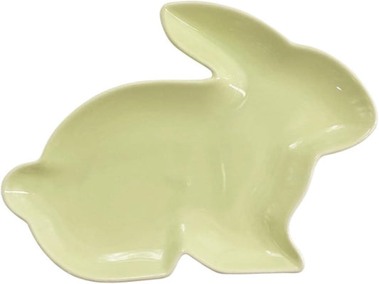BinaryABC Bunny Rabbit Ceramic Plates,Easter Serving Dish Plate Appetizer Tray Dinner Plates Serving Tary Candy Plates (Green) BST326L