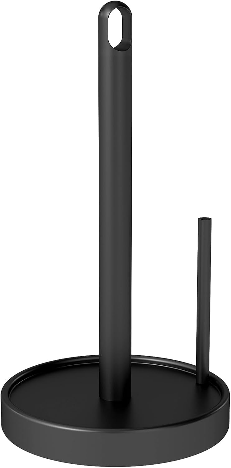 STWWO Paper Towel Holder Countertop, Freestanding Paper Towel Holder, Black | Paper Roll Holder with Anti Slip Weighted Base, Stainless Steel Heavy Duty Papertowel Holder, Kitchen Roll Holder BST326H