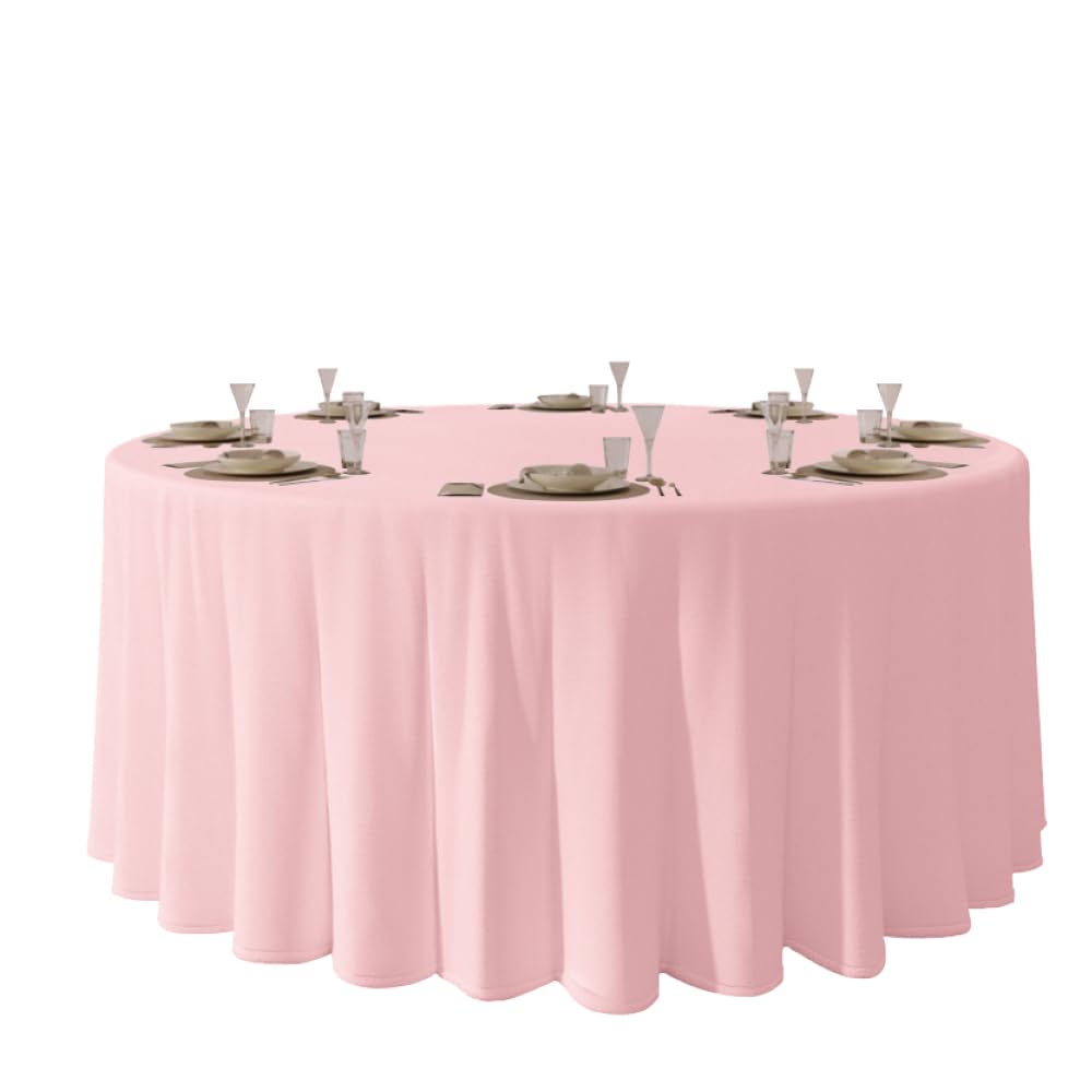 Urby 120 inches Large White Round Tablecloth for 5-6ft Round Folding Table That Seats 6-8 Guests, for Table with 6 Chairs. Ideal for Party, Wedding, Banquet and Events. BST220