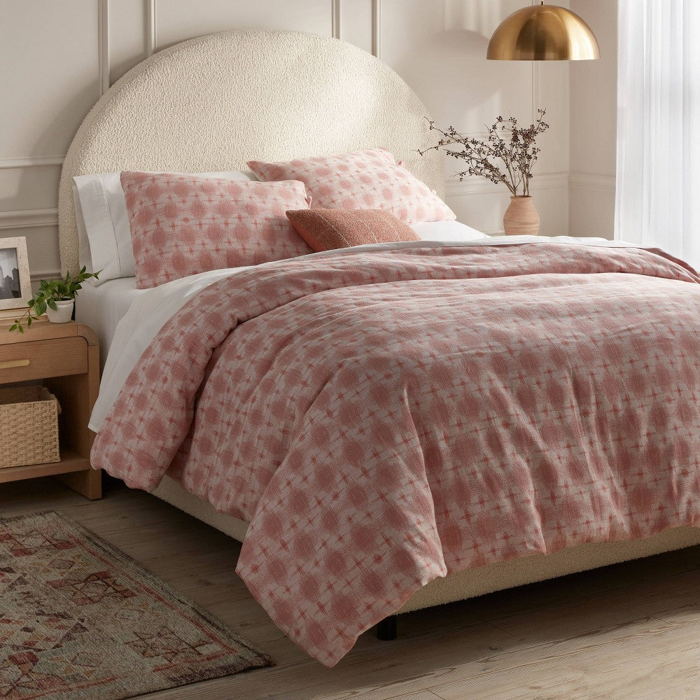 Threshold Full/Queen Ikat Duvet Cover Set Ivory/Mauve Cotton