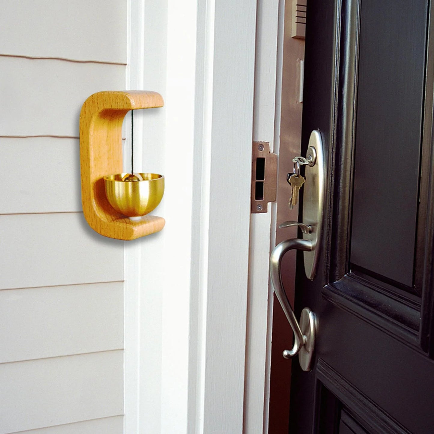 Baoblaze Wooden Door Bell Wind Chime Ornament Brass Bell for Barn Door 16