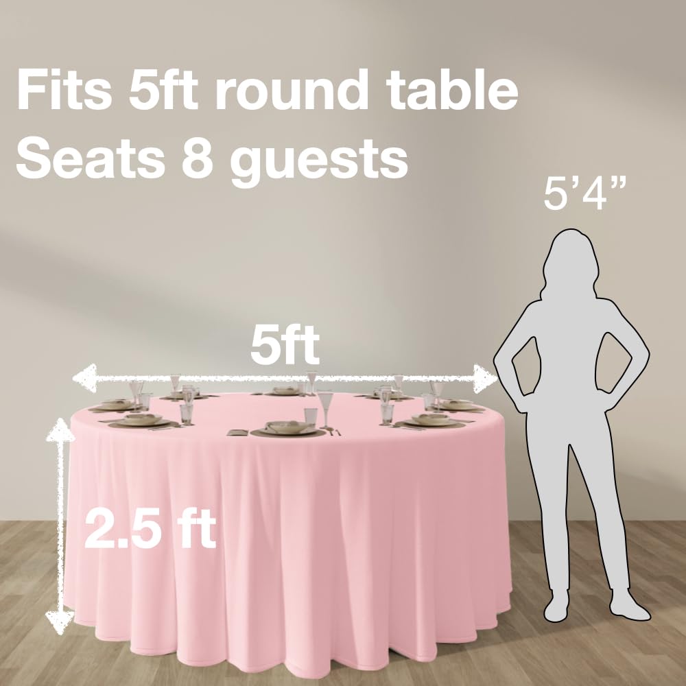 Urby 120 inches Large White Round Tablecloth for 5-6ft Round Folding Table That Seats 6-8 Guests, for Table with 6 Chairs. Ideal for Party, Wedding, Banquet and Events. BST220