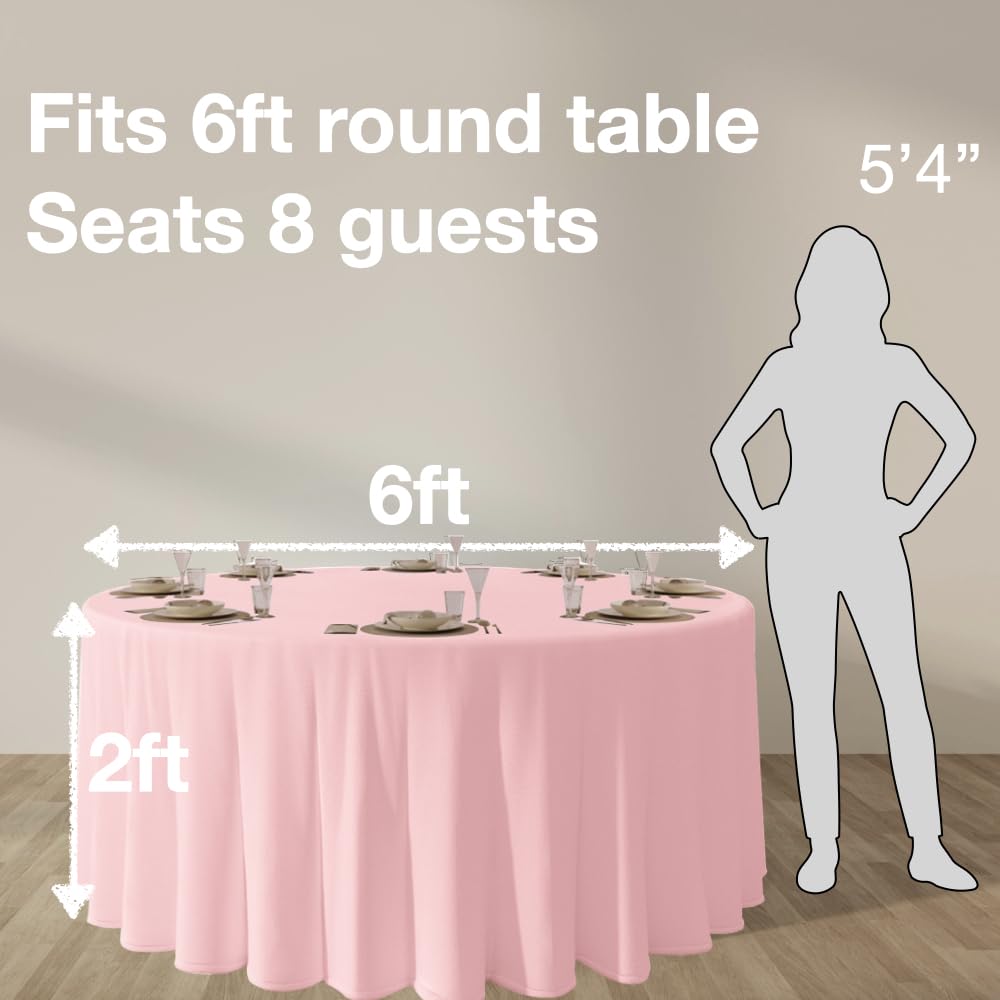 Urby 120 inches Large White Round Tablecloth for 5-6ft Round Folding Table That Seats 6-8 Guests, for Table with 6 Chairs. Ideal for Party, Wedding, Banquet and Events. BST220