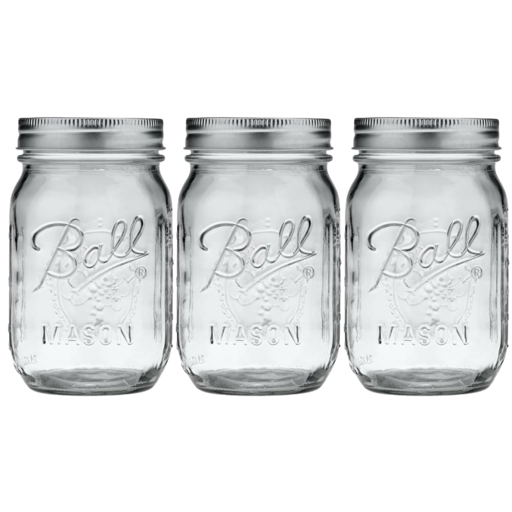 Ball Glass Mason Jar, Regular Mouth, Pint Size, 16 OZ (Pack of 3) RD4