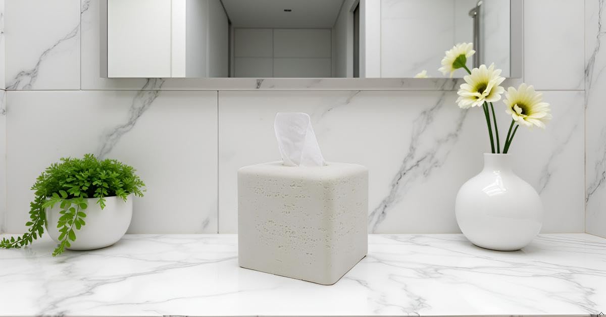 Square Tissue Box Cover Decorative Kleenex Box Holder for Bathroom & Living Room with Handcrafted Texture (colla Gold) BST220