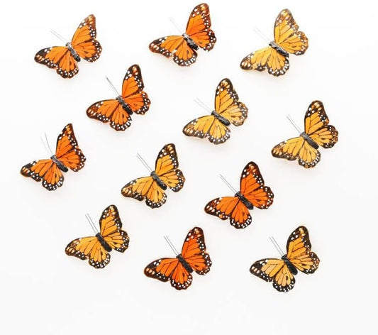 12pcs Monarch Butterflies Monarch Butterfly Decorations Kit with Magnet for Dia de Los Muertos Decorations Halloween Decorative Butterflies Handmade Feather Butterfly - 4 inch KP05M BST220