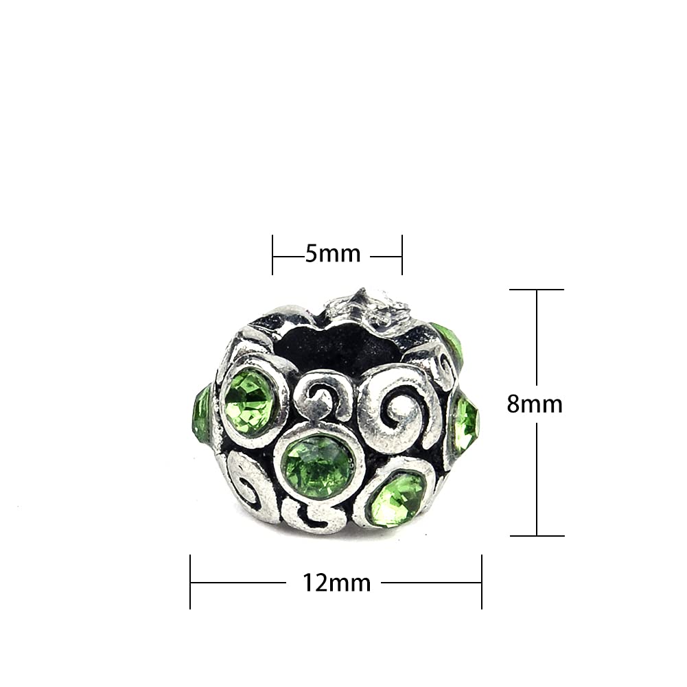 60 Pieces Assorted European Beads with Plating Silver Metal Alloy Rhinestone Large Hole Spacer Beads for DIY Charm Bracelet Jewelry Making (Blue) BST220