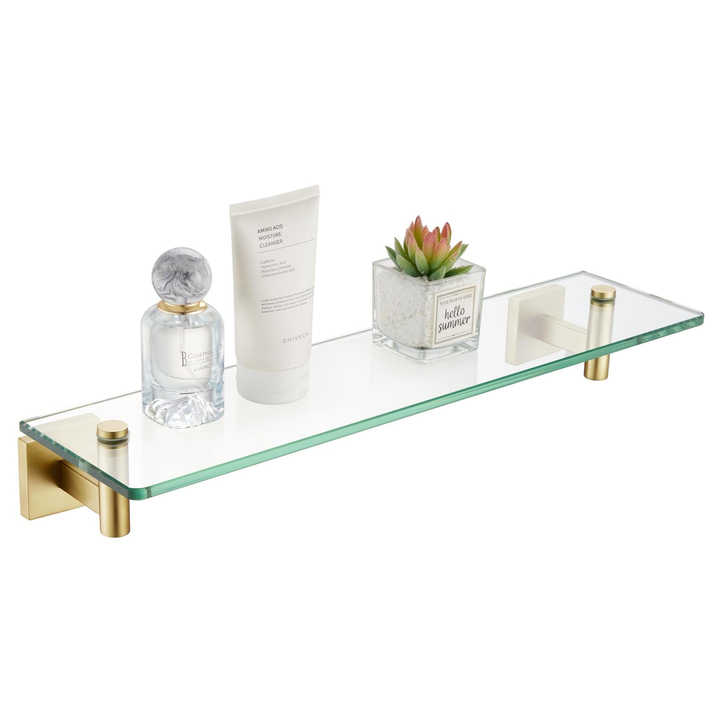 KOKOSIRI Wall Shelves Bathroom Hardware Glass Floating Shelf 12-Inch for Bedroom, Living Room, Kitchen, Hanging Rack Champagne Bronze B1105CPG-L12 BST202