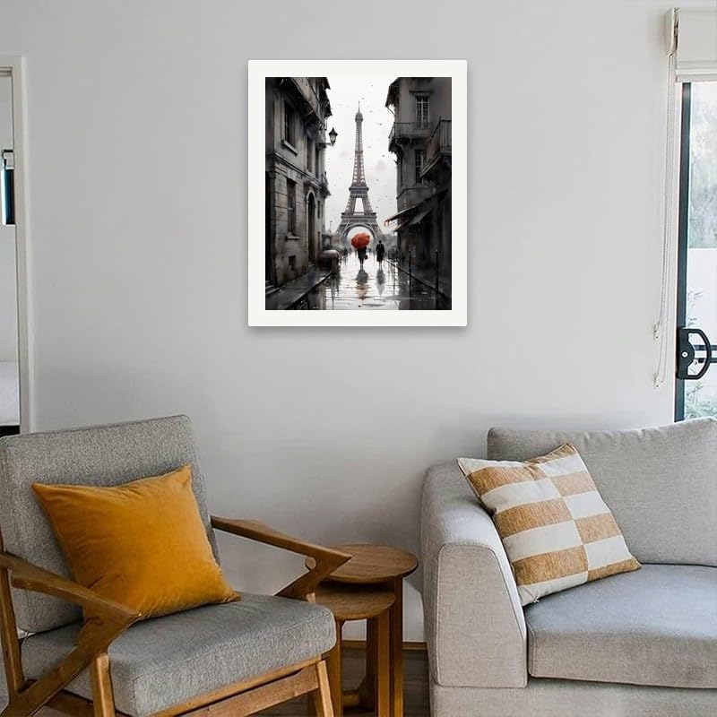 City Street Paint by Numbers Kit for Adults - DIY Eiffel Tower with Red Umbrella in Paris Painting on Canvas 16x20 Inches, Acrylic Paint Set, Suitable for Beginners,Travel Art for Decoration BST326H