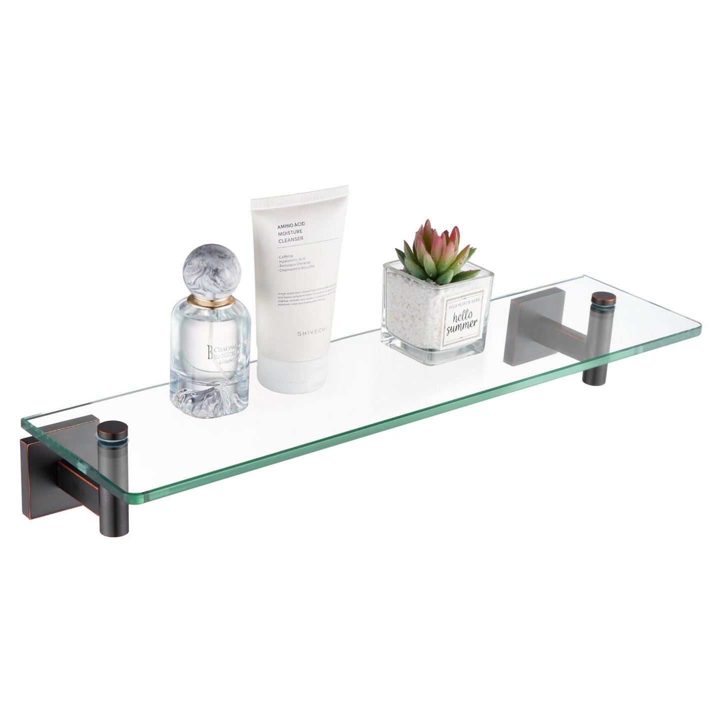 KOKOSIRI Wall Shelves Bathroom Hardware Glass Floating Shelf 12-Inch for Bedroom, Living Room, Kitchen, Hanging Rack Champagne Bronze B1105CPG-L12 BST202