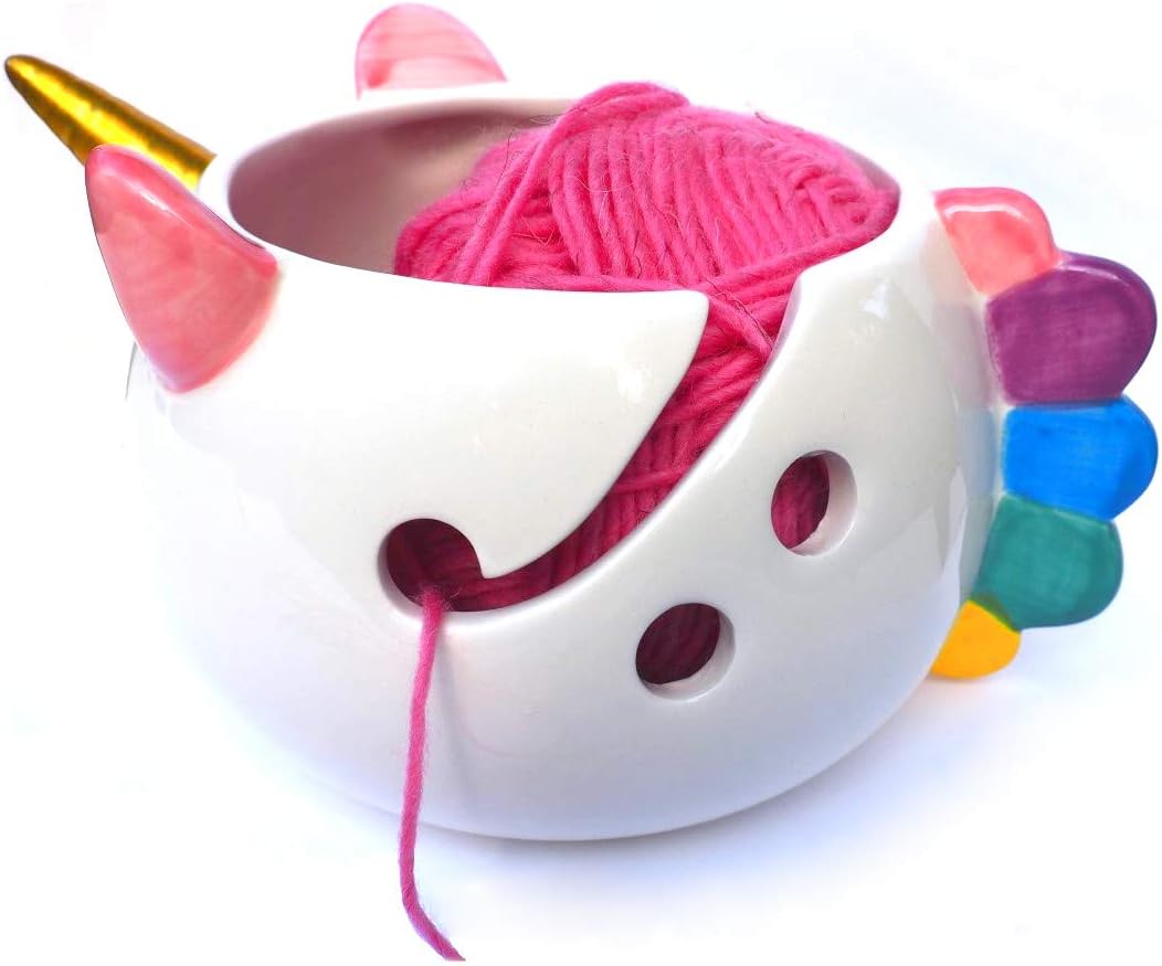 Unicorn Yarn Bowl for Knitting - Cute Ceramic Knitting Bowl Extra Large - Ceramic Yarn Bowl Crochet Accessories Yarn Holder Storage Gift for Knitters Funny BST326H